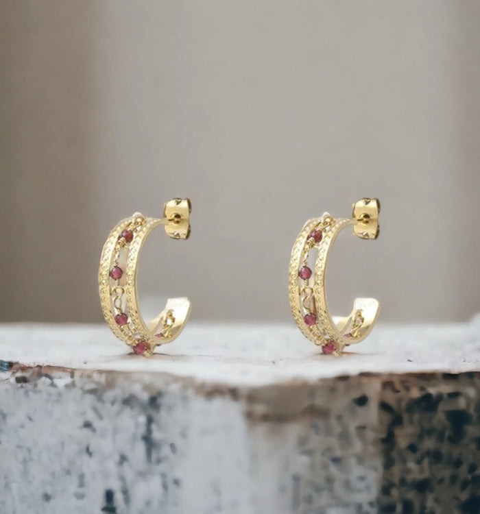 Antoinette Ameska Boucles D'oreilles - Sabah Petite Grenat Rose