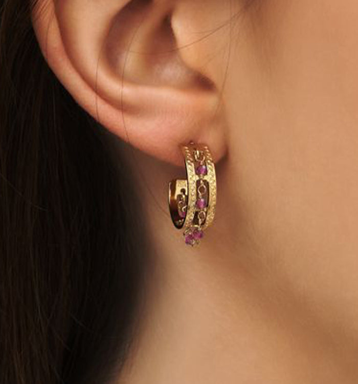 antoinette ameska Boucles d'oreilles - Sabah Petite Grenat Rose