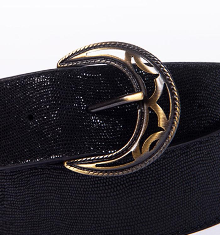 Antoinette Ameska Ceinture GARANCE Lézard Noir - Grande Boucle