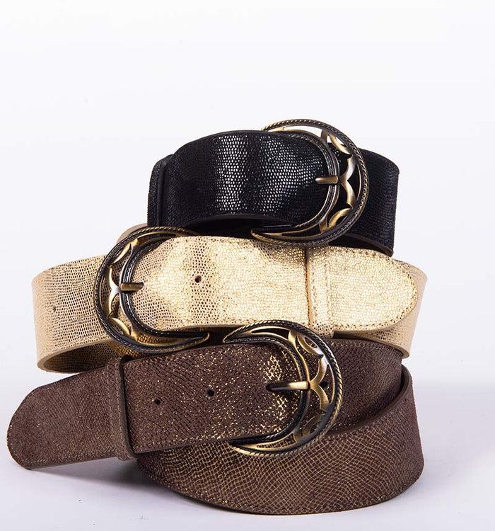 Antoinette Ameska Ceinture GARANCE Lézard Noir - Grande Boucle