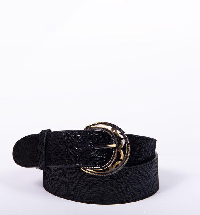 antoinette ameska Ceinture GARANCE Lézard Noir - Grande Boucle