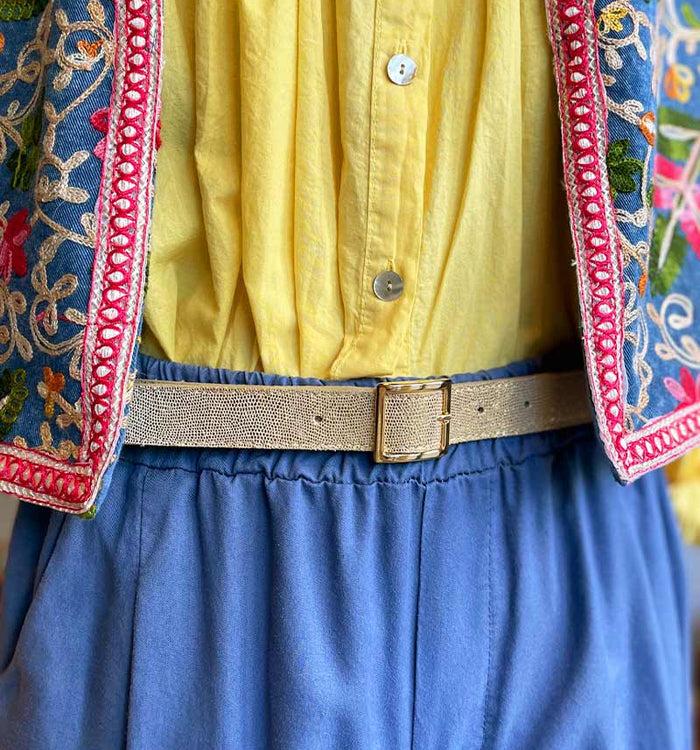 Antoinette Ameska Ceinture MAELLA Lézard Or - Boucle Moyenne