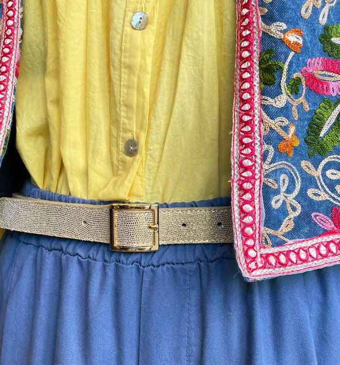 Antoinette Ameska Ceinture MAELLA Lézard Or - Boucle Moyenne