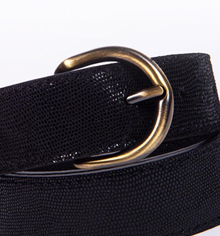 Antoinette Ameska Ceinture MARGOT Lézard Noir - Boucle Moyenne