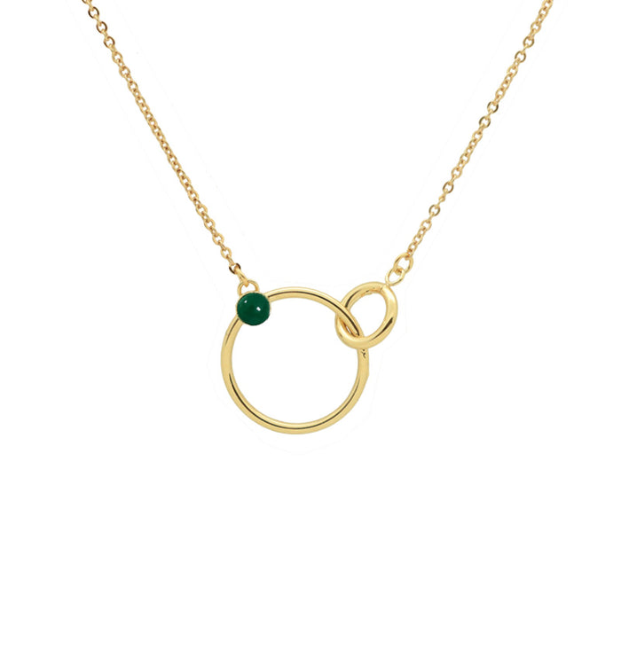 Antoinette Ameska Collier 2 Anneaux SATURNE Agate Verte