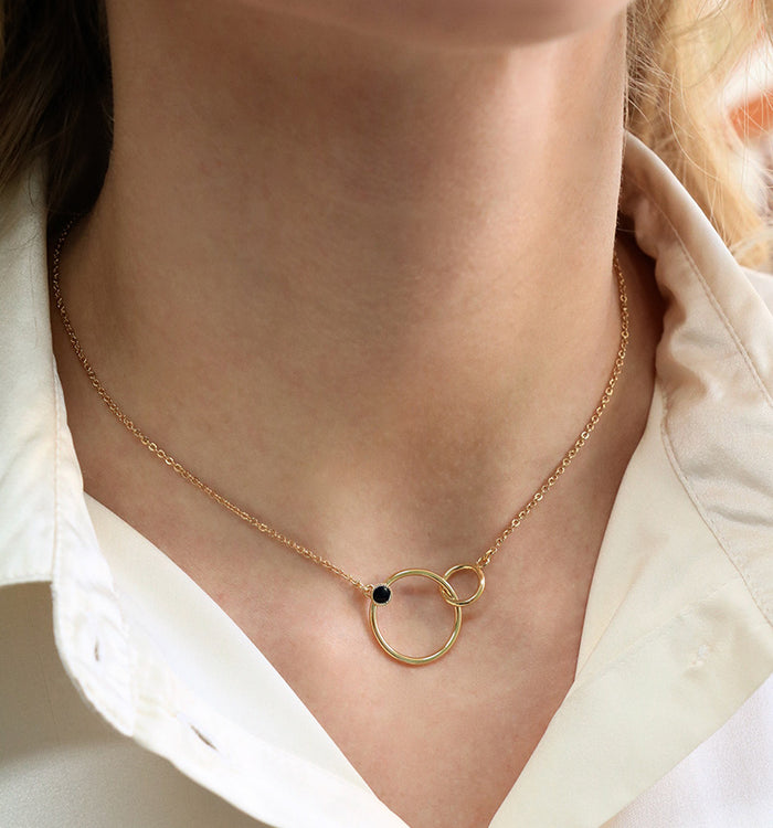 antoinette ameska Collier 2 anneaux SATURNE Onyx Noir