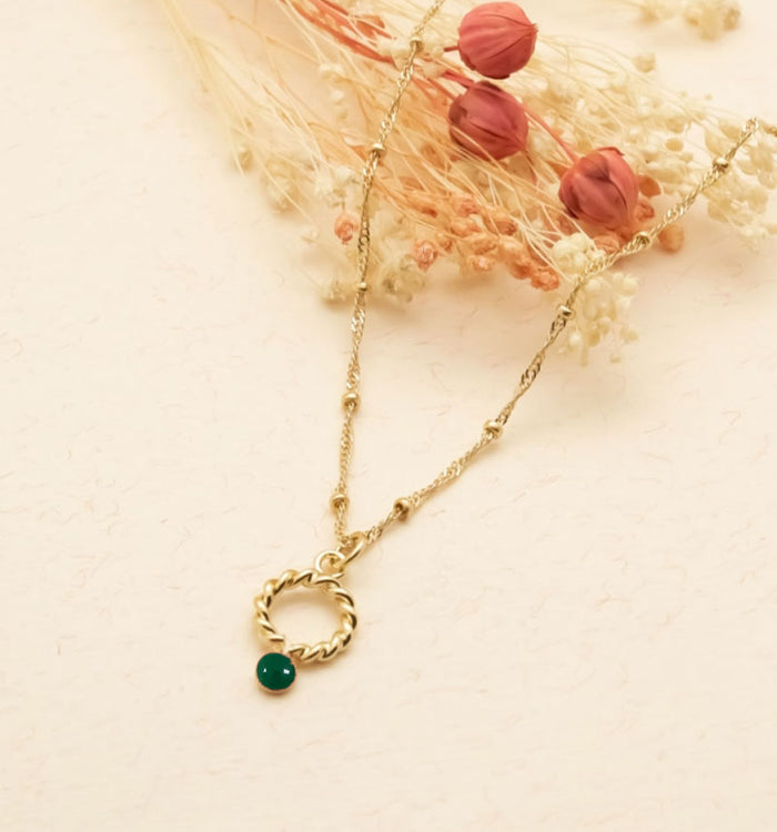 antoinette ameska Collier petit anneau torsadé ANGELA Agate Verte