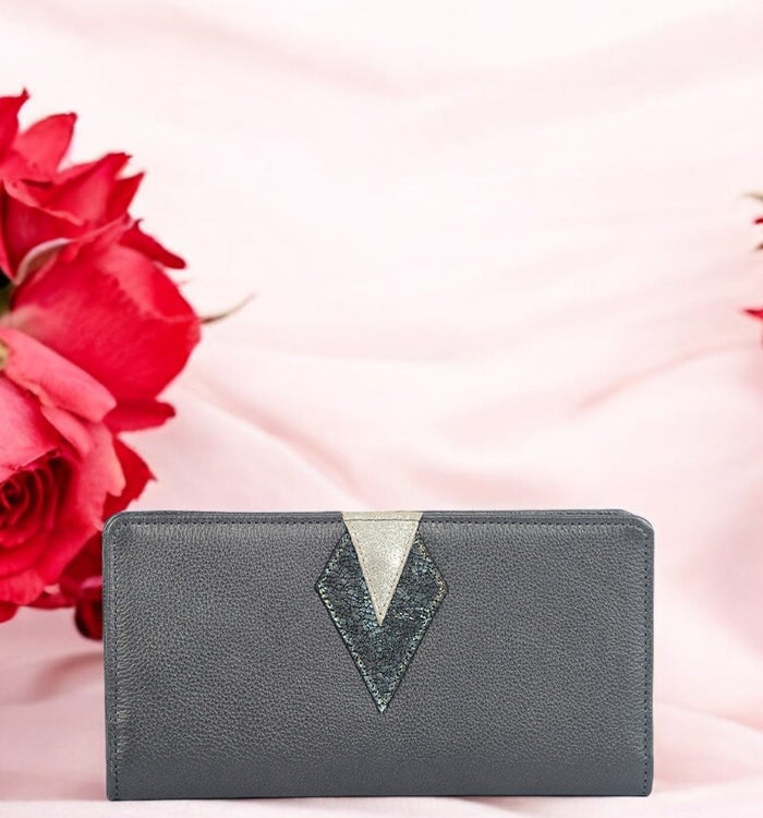 antoinette ameska Compagnon IBIZA Gris Métallisé/Craquelé Pétrole