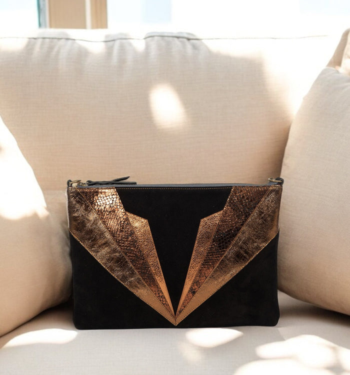 Antoinette Ameska Grande Pochette PETRA Noir/Métal Bronze