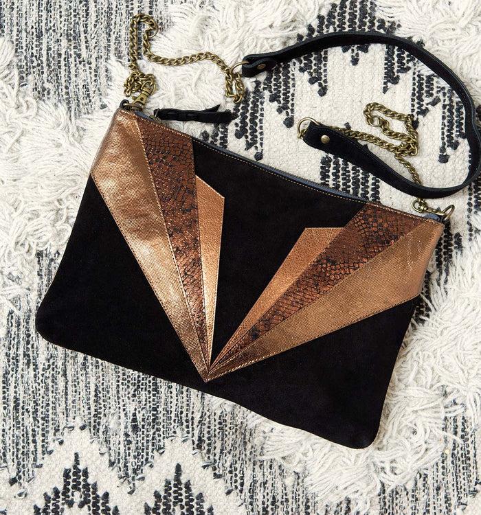 Antoinette Ameska Grande Pochette PETRA Noir/Métal Bronze