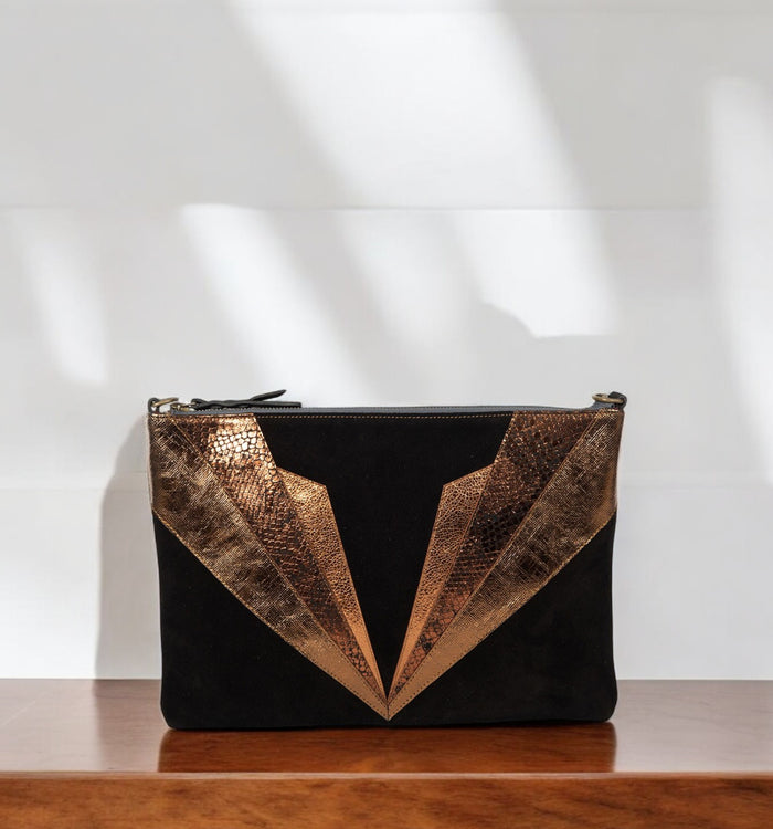 Antoinette Ameska Grande Pochette PETRA Noir/Métal Bronze