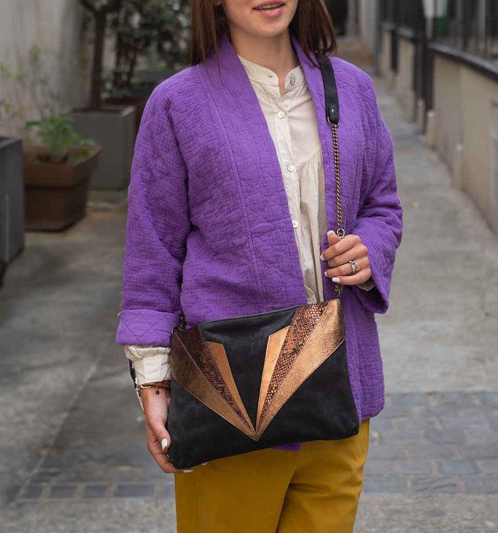 antoinette ameska Grande Pochette PETRA Noir/Métal Bronze