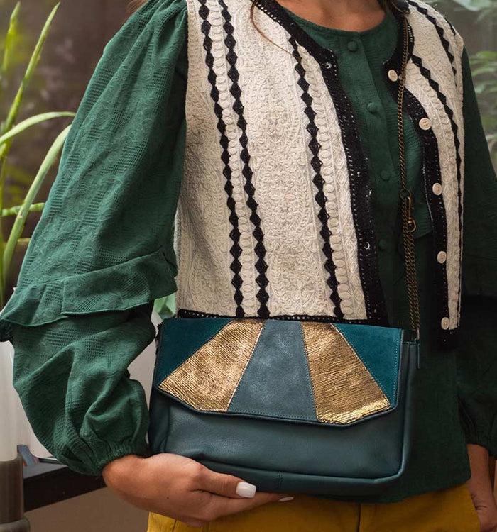 antoinette ameska Petit Sac AVOLA Bleu Canard/Bronze