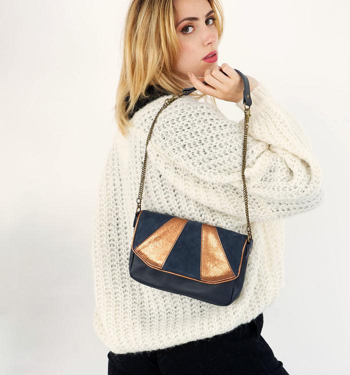 Antoinette Ameska Petit Sac AVOLA Bleu Foncé/Bronze