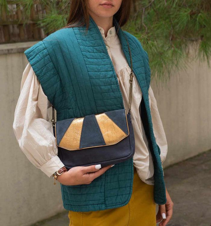 Antoinette Ameska Petit Sac AVOLA Bleu Foncé/Bronze