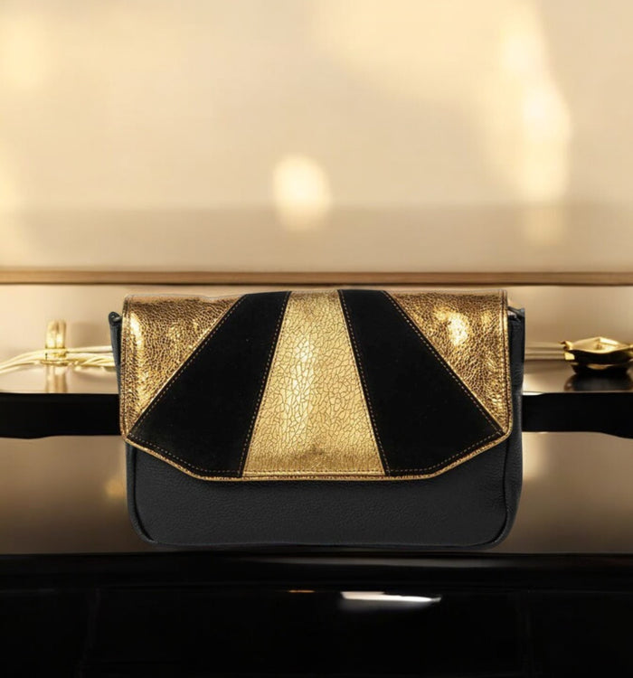 Antoinette Ameska Petit Sac AVOLA Noir Craquelé/Bronze