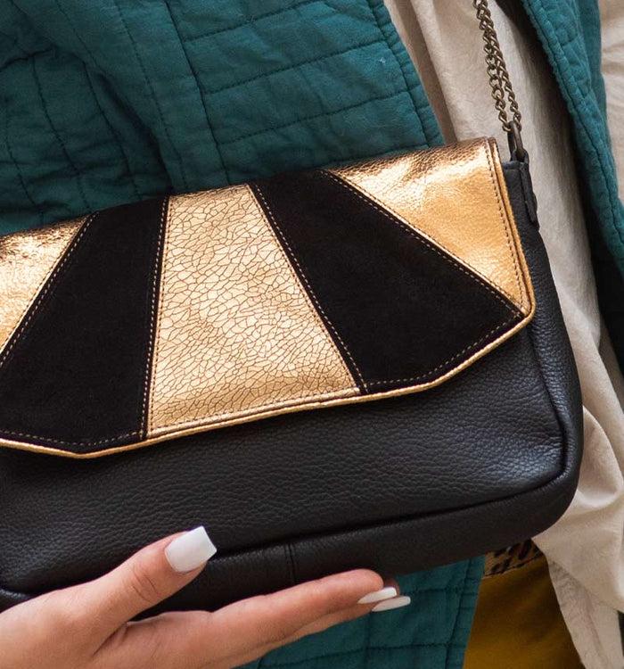 Antoinette Ameska Petit Sac AVOLA Noir Craquelé/Bronze