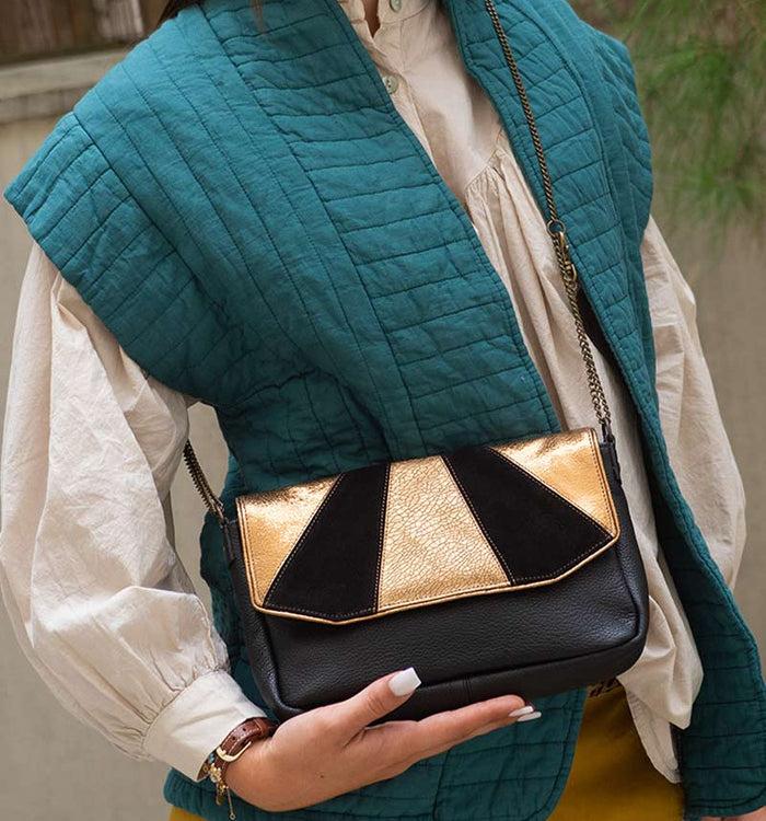 antoinette ameska Petit Sac AVOLA Noir Craquelé/Bronze