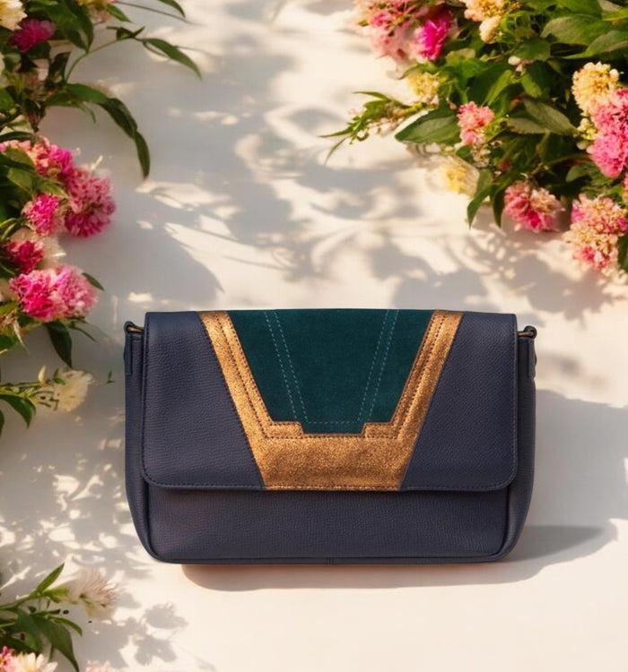 Antoinette Ameska Petit Sac TOKYO Bleu Canard/Bronze