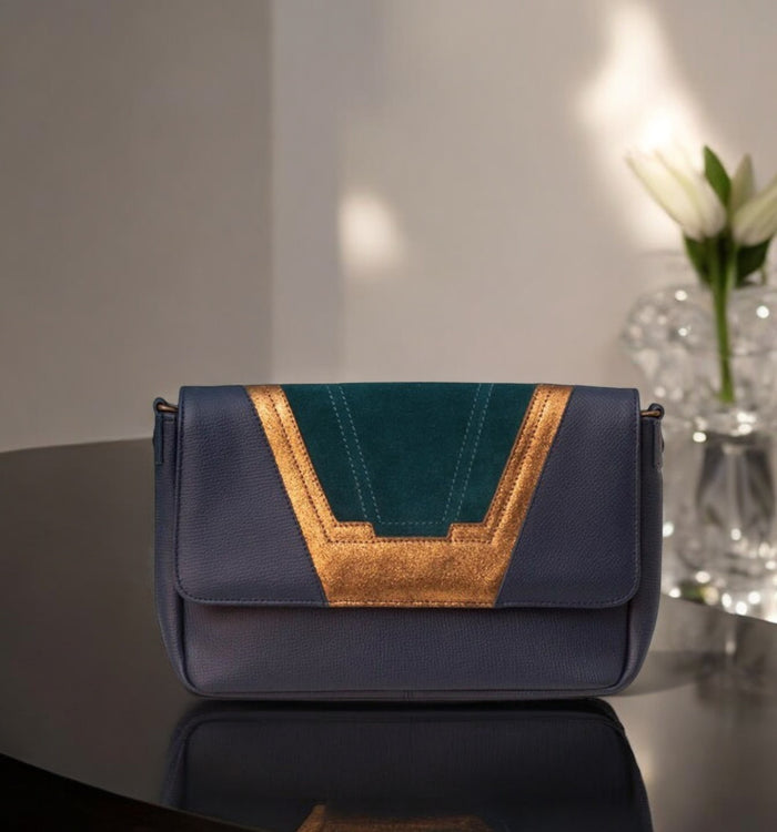 antoinette ameska Petit Sac TOKYO Bleu Canard/Bronze
