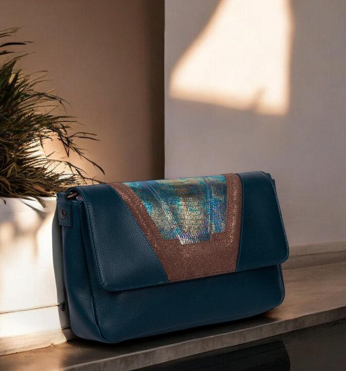 Antoinette Ameska Petit Sac TOKYO Bleu Canard/Lézard Bleu