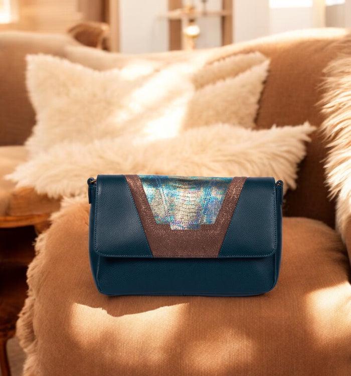 Antoinette Ameska Petit Sac TOKYO Bleu Canard/Lézard Bleu