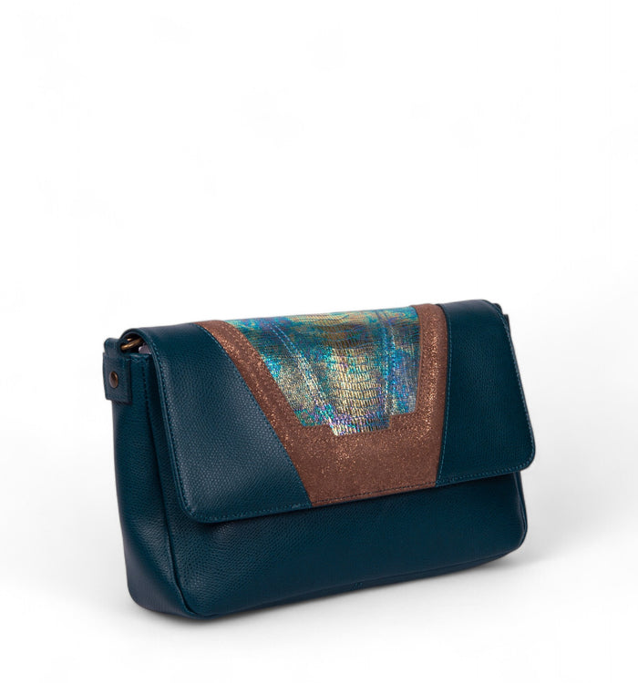 Antoinette Ameska Petit Sac TOKYO Bleu Canard/Lézard Bleu