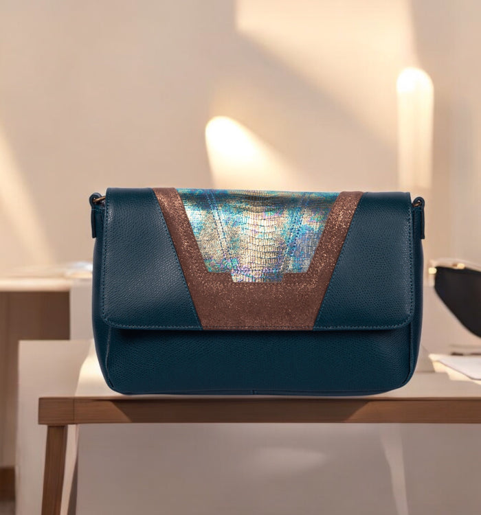 antoinette ameska Petit Sac TOKYO Bleu Canard/Lézard Bleu
