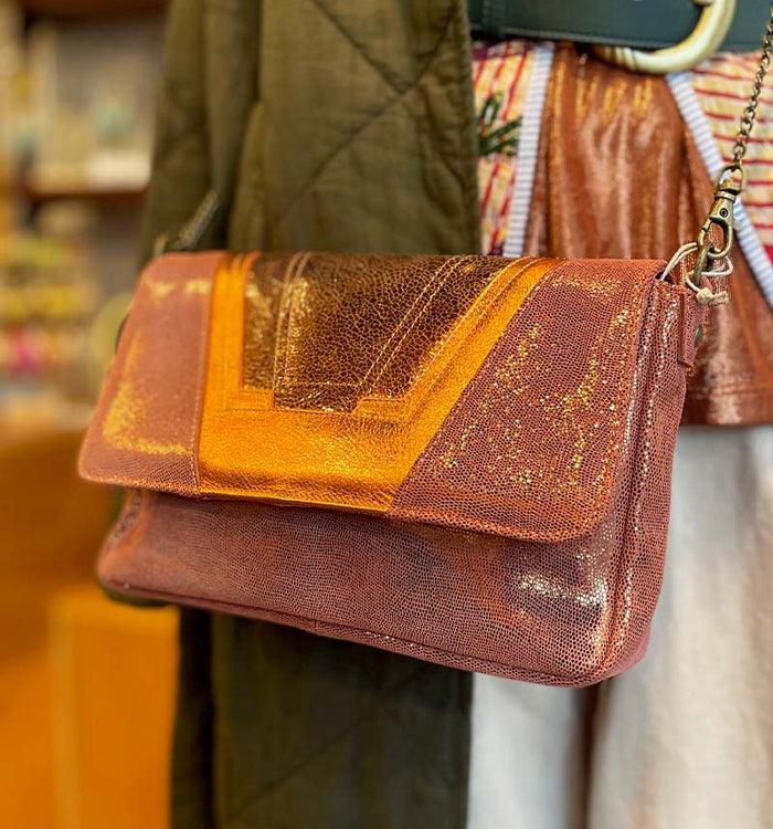 Antoinette Ameska Petit Sac TOKYO Lézard Camel/Cuivre