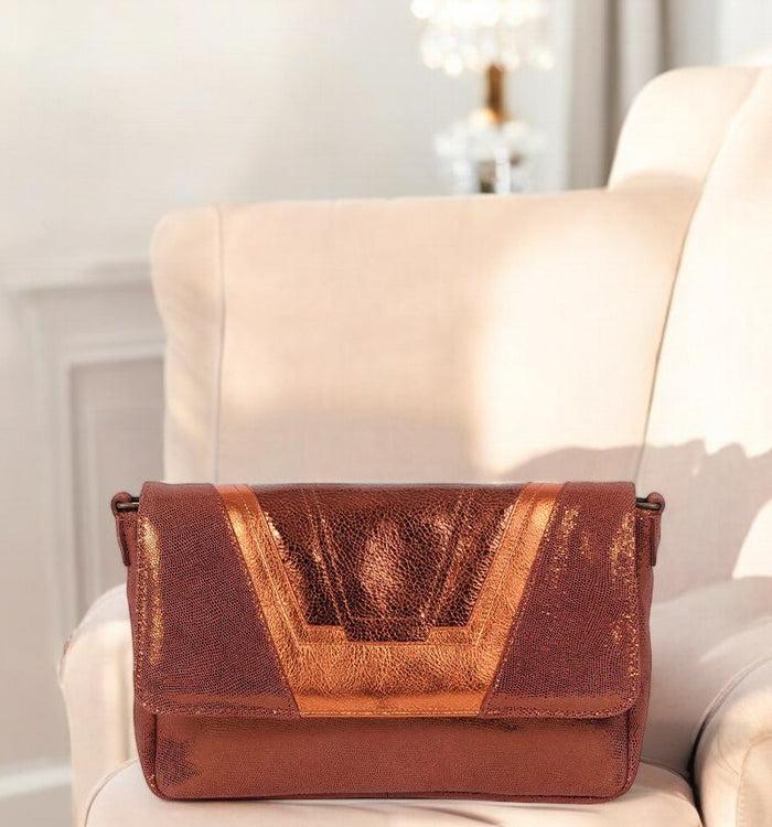 Antoinette Ameska Petit Sac TOKYO Lézard Camel/Cuivre