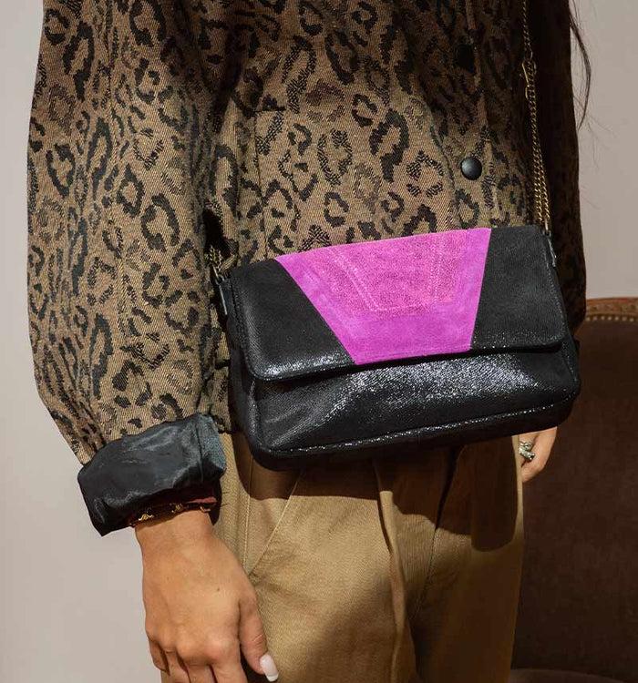 Antoinette Ameska Petit Sac TOKYO Noir/Fushia Paillette