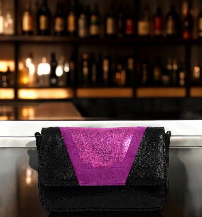 Antoinette Ameska Petit Sac TOKYO Noir/Fushia Paillette