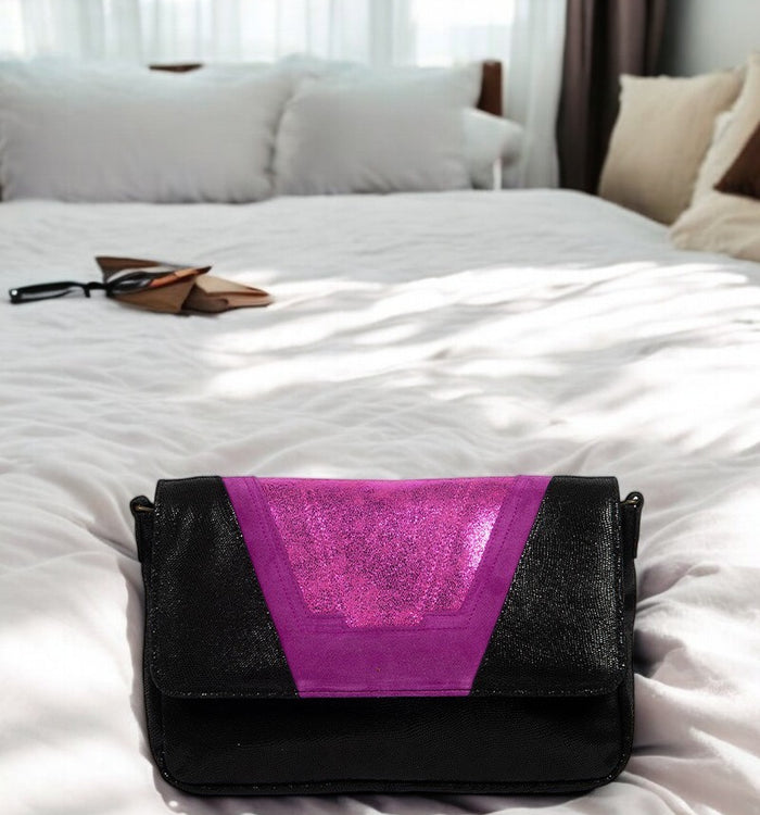 Antoinette Ameska Petit Sac TOKYO Noir/Fushia Paillette