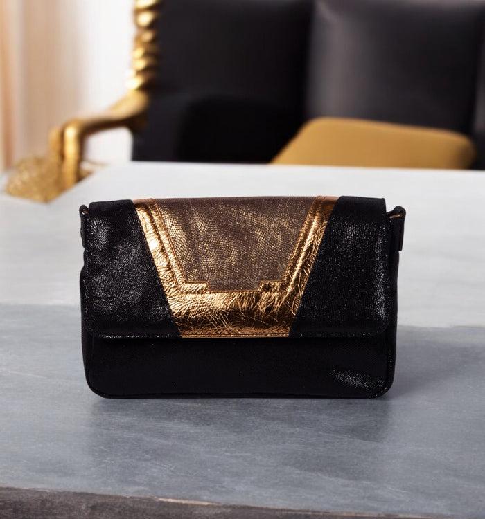 Antoinette Ameska Petit Sac TOKYO Noir Lézard/Lézard Bronze