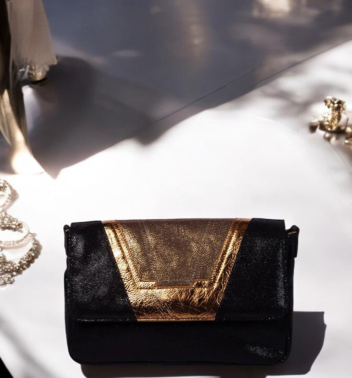 Antoinette Ameska Petit Sac TOKYO Noir Lézard/Lézard Bronze