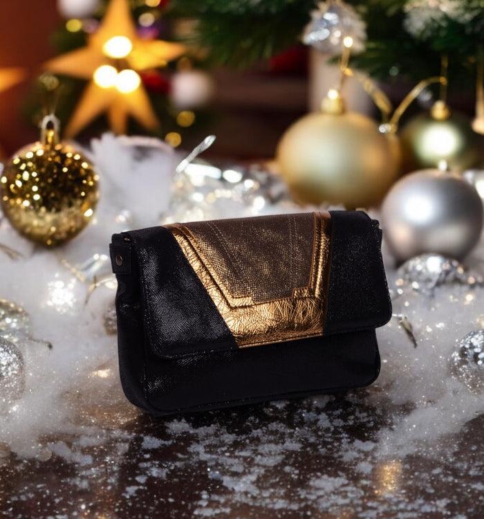 Antoinette Ameska Petit Sac TOKYO Noir Lézard/Lézard Bronze