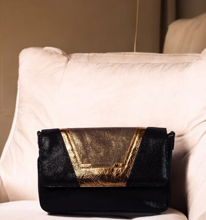 antoinette ameska Petit Sac TOKYO Noir Lézard/Lézard Bronze