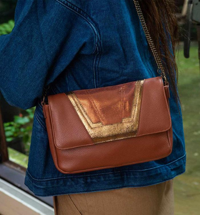 Antoinette Ameska Petit Sac TOKYO Tabac/Lézard Tabac