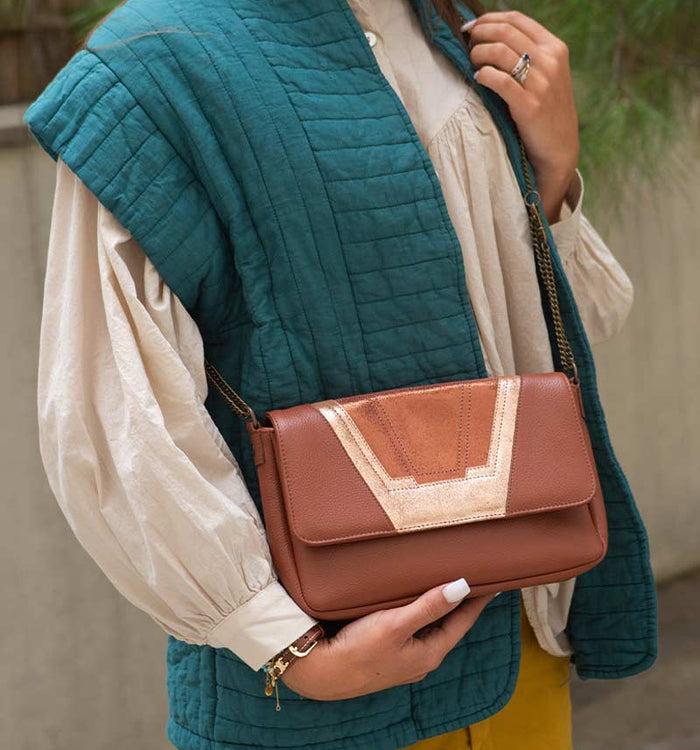 Antoinette Ameska Petit Sac TOKYO Tabac/Paillette Ambre