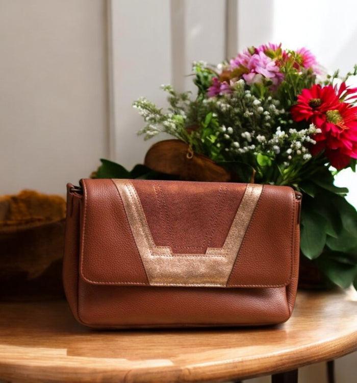 Antoinette Ameska Petit Sac TOKYO Tabac/Paillette Ambre