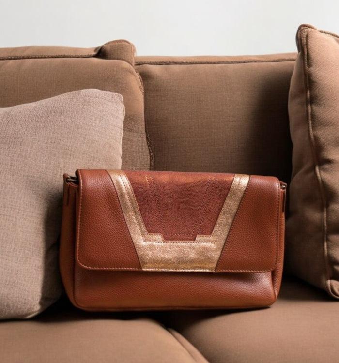 Antoinette Ameska Petit Sac TOKYO Tabac/Paillette Ambre