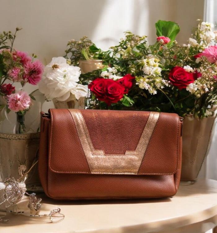 antoinette ameska Petit Sac TOKYO Tabac/Paillette Ambre