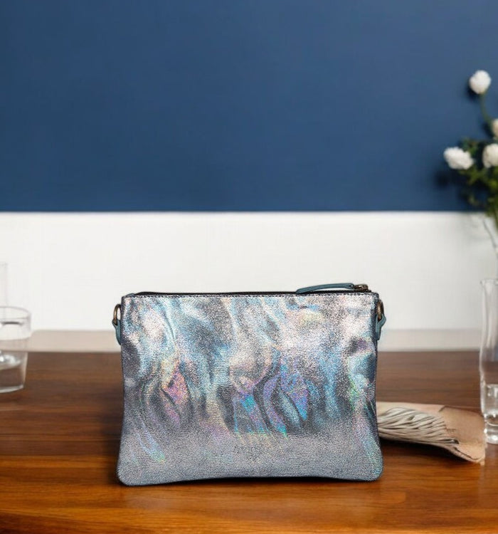 Antoinette Ameska Pochette GIZEH Bleu Denim/Lézard Or