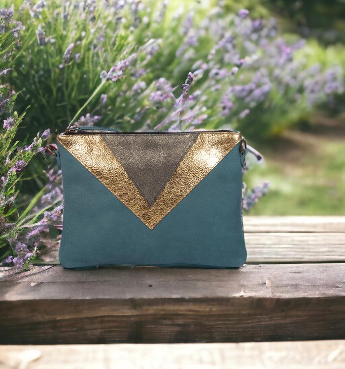 Antoinette Ameska Pochette GIZEH Bleu Denim/Lézard Or