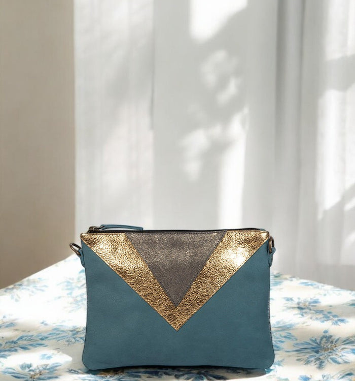 antoinette ameska Pochette GIZEH Bleu Denim/Lézard Or