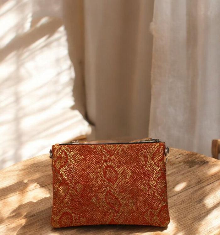 Antoinette Ameska Pochette GIZEH Lézard Moutarde/Bordeaux