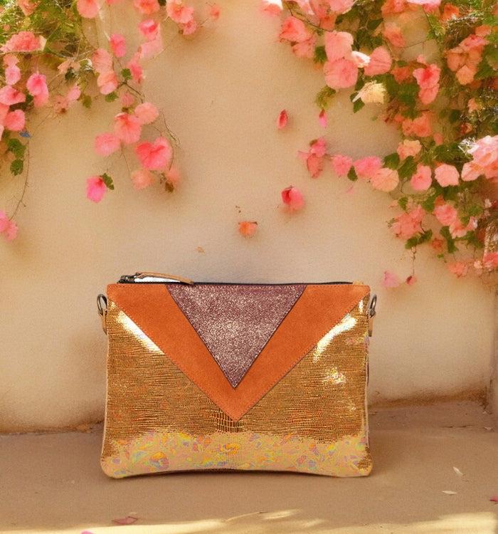 Antoinette Ameska Pochette GIZEH Lézard Moutarde/Bordeaux