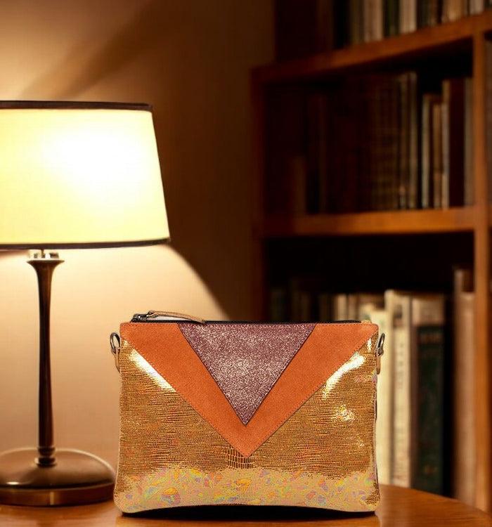 Antoinette Ameska Pochette GIZEH Lézard Moutarde/Bordeaux