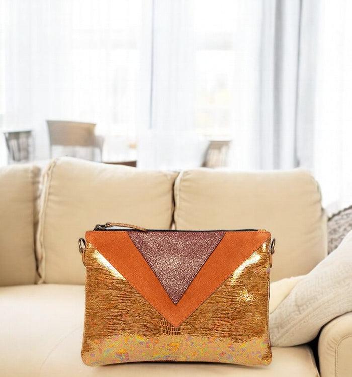 antoinette ameska Pochette GIZEH Lézard Moutarde/Bordeaux