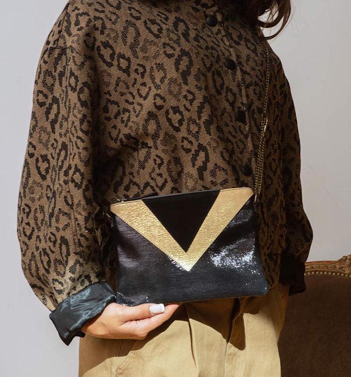 antoinette ameska Pochette GIZEH Noir Irisé/Or Boréal